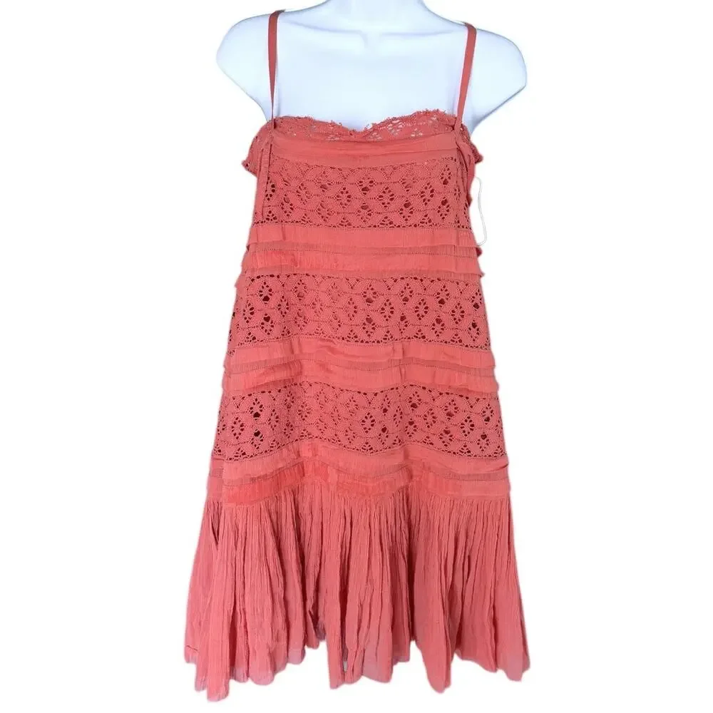 Free People Coral Lace-Trim Midi Dress